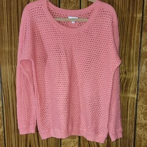 Sonoma Coral Crew Neck Sweater with Open-Knit Texture